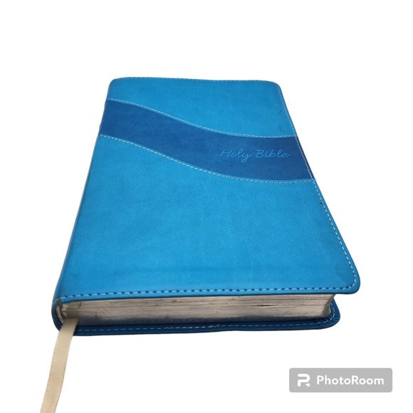 NIV Bible Zondervan Leathersoft Blue Silver Foil Edge Preowned Read Descriptions - Picture 2 of 8